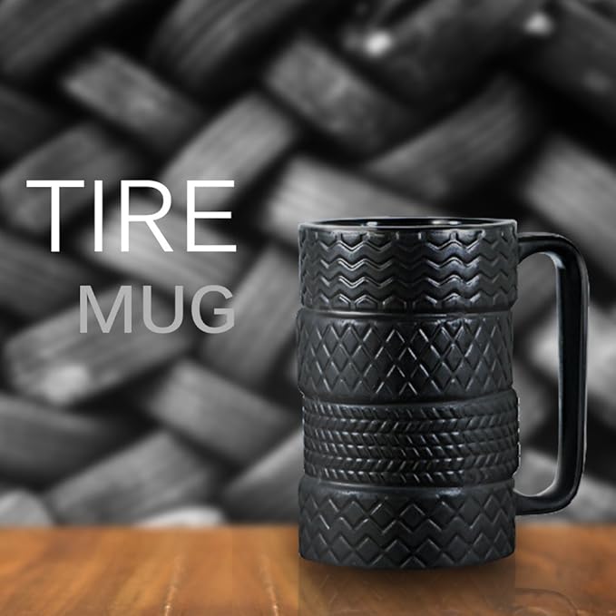 Ceramic Tire Coffee Mug for Men Gifts from Daughter Son Novelty Tea Mug for Dad Birthday Christmas Holiday Housewarming Mechanic Gifts for Car Lovers