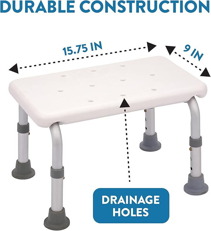 Ginsey RA+ Adjustable Non-Skid Bath Step, White, 300-lb Capacity - Step Stool, Non-Slip, Bathroom, Kitchen, Lightweight