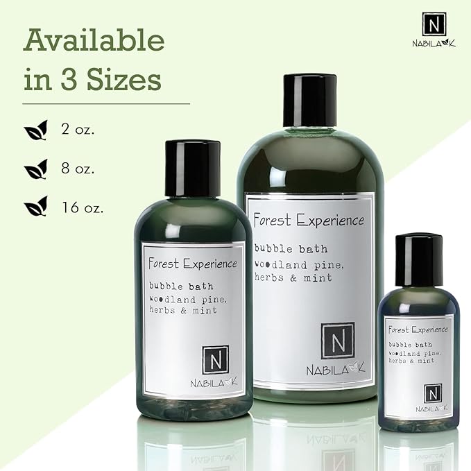 Forest Experience Bubble Bath with Pine, Herbs & Mint Scent by Nabila K - Essential Oils with Natural Ingredients for Sensitive Skin, Tear-Free, Gentle, Moisturizing - Luxury for Women & Men, 8 oz