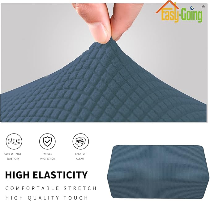 Easy-Going Stretch Ottoman Cover Folding Storage Stool Furniture Protector Soft Rectangle Slipcover with Elastic Bottom (Ottoman Large, Bluestone)