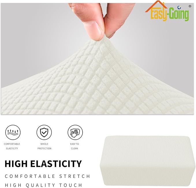 Easy-Going Stretch Ottoman Cover Folding Storage Stool Furniture Protector Soft Rectangle Slipcover with Elastic Bottom (Ottoman X-Large,Cream)