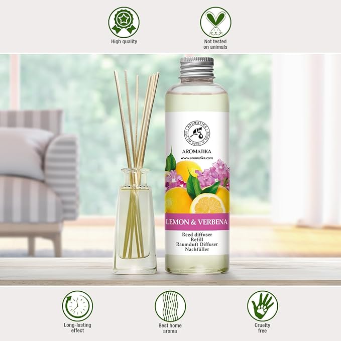 Lemon & Verbena Refill Reed Diffuser 6.8 Fl Oz - Room Diffuser Refill - Home Fragrance - Room Freshener - Fresh and Long Lasting Fragrance