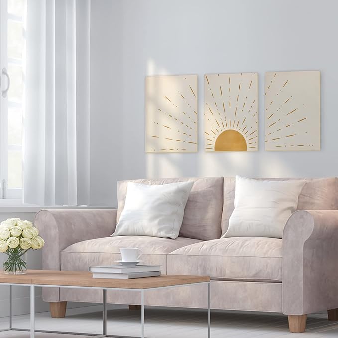 puthiac Boho Minimalist Wall Art - Framed Canvas Prints - Perfect for Modern and Neutral Home Decor, Bohemian Style - Ideal for Living Room, Bedroom, Bathroom and Office