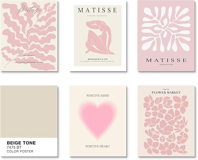 Habseligkeit Pink Matisse Wall Art Prints, Abstract Wall Art Exhibition Posters, Vintage Wall Art Prints, Retro Room Decor for Girl's Bedroom 11x14 inch, Unframed