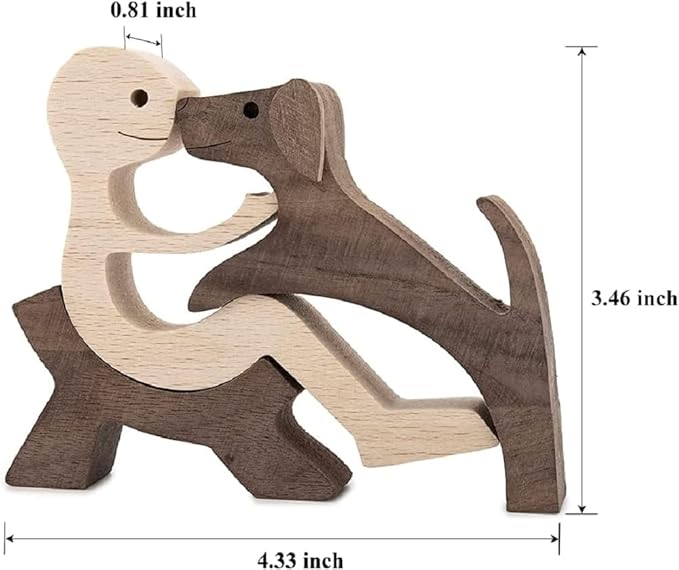 Unique Gift Hand Carved Wooden Man and Dog Statue, Wood Human Dog Figurine Sculpture Home Office Décor, Remember Friendship Between Dog and People (Relaxing Man and Dog)