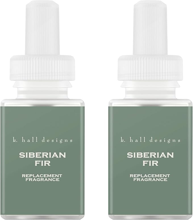Pura & K. Hall Designs Home Scent Refill - Smart Home Air Diffuser - Up to 120-Hours of Premium Fragrance per Refill - Household Essential - Clean Diffuser Fragrance - 2 Pack, Siberian Fir