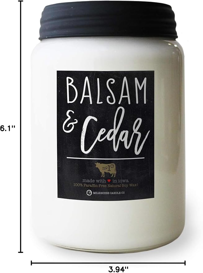 Milkhouse Candle Company - Balsam & Cedar - 26oz Beeswax and Soy Candles - Farmhouse Collection - 100% Natural, Paraffin Free, with Premium Fragrance Oil, Glass Jars with Lids