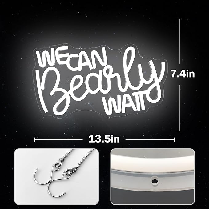 We Can Bearly Wait Neon Sign Dimmable Baby Shower Led Neon Light for Wall Decor, We Can Barely Wait Decorations Backdrop for Boys Girls Birthday Party