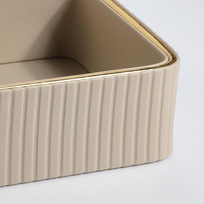 Desk Organizer Tray, PU Leather Valet Tray Nightstand Organizer Cologne Perfume Tray for Men Women, Decorative Vanity Tray Key Bowl Trinket Dish Bathroom Bedroom Accessories (Beige)