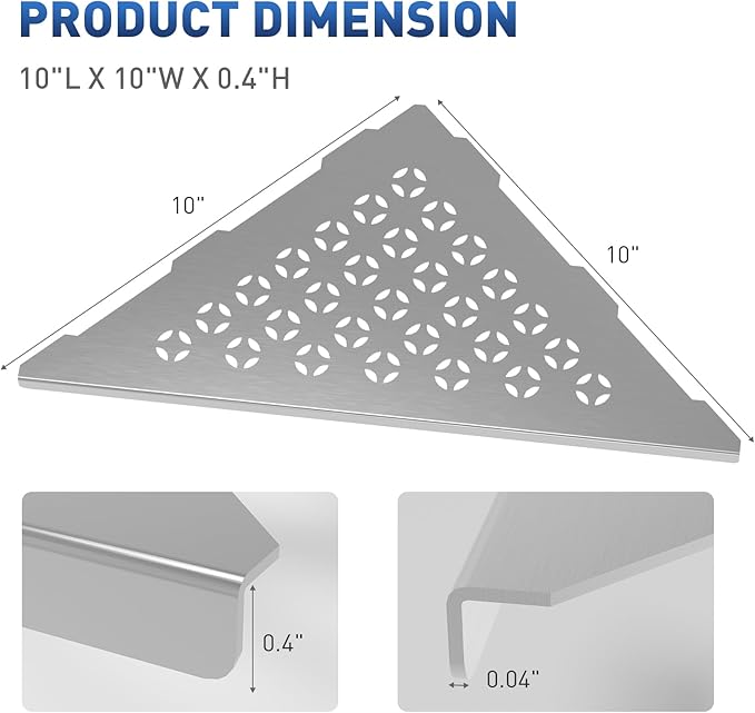 Corner Shower Shelf 10" Slot Design Bathroom Shower Shelves for Tiled Wall, 304 Stainless Steel Recessed Organizer Corner Shelves for Inside Shower Decor, Silver, 2 Pack