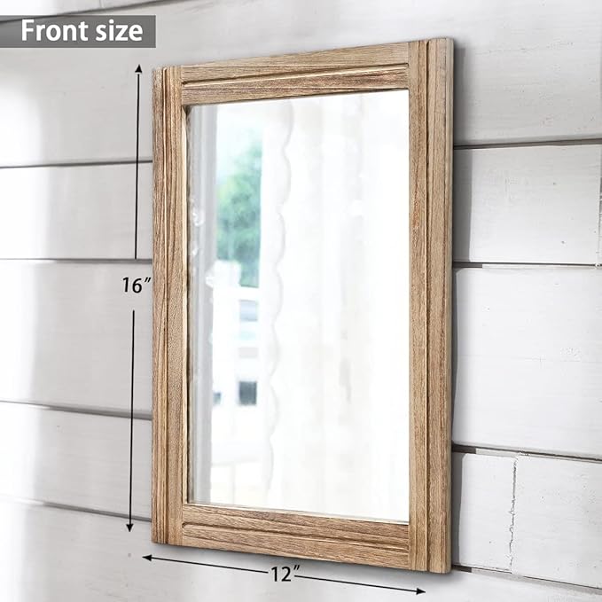 AAZZKANG Rustic Mirror for Wall with Rectangle Wood Framed Decorative Hanging Mirrorrs for Bedroom Bathroom Living Room Dressing Room