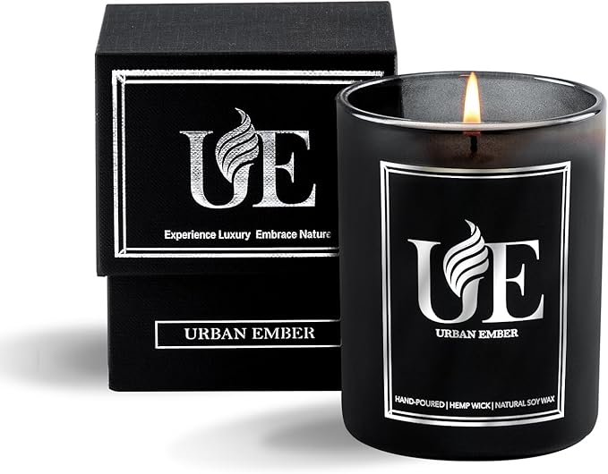 Mahogany Teakwood Scented Candle, Aromatherapy Candle for Home Scented - 55 Hours Long Lasting Soy Wax Candle - Strong Fragranced Black Candle Gift for Women & Men, 8 oz