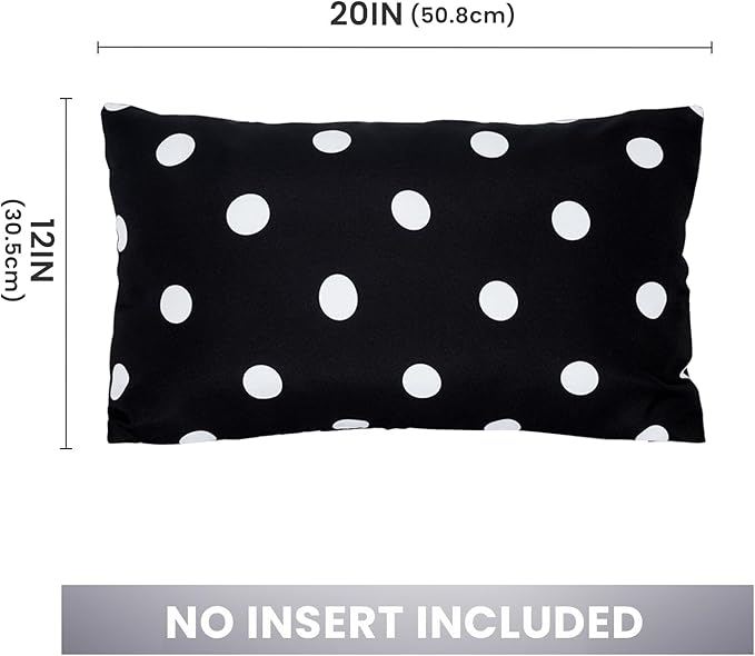 Eternal Beauty Set of 2 Outdoor Decorative Pillow Covers Waterproof Outdoor Pillow Covers for Spring Summer Patio Lumbar Pillows, Black Polka Dot, 12X20 inches