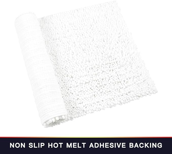 Walensee Bathroom Rug 2 Pieces Set Non Slip Bath Mat (20"x32" Plus 20"x32" White) Water Absorbent Super Soft Shaggy Chenille Machine Washable Dry Extra Thick Perfect Carpet for Shower Floor