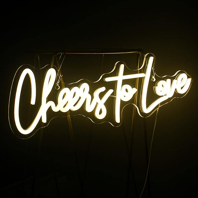 Lucunstar Cheers to Love Neon Sign,Love Neon Sign,Wedding Neon Sign,Neon Sign for Room,Warm White Neon Sign for Wall Decor,Light Sign for Wedding,USB Powered Sign for Wedding Decor(16.5"X5.9")