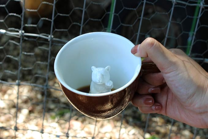 creature cups Bear Ceramic Cup (11 Ounce, Dark Brown) - Hidden Animal Inside Mug - Woodland Cub - Birthday and Housewarming Gift for Coffee & Tea Lovers