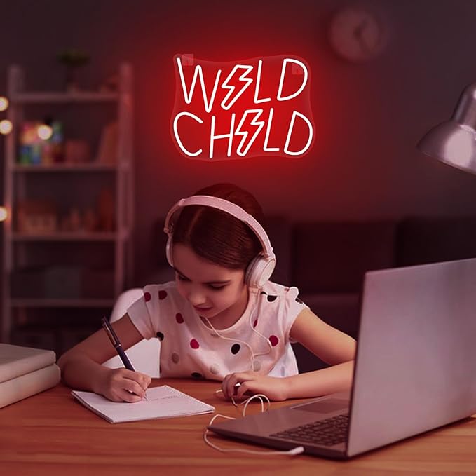 Wild Child Neon Sign Dimmable Creative LED Wall Decor for Home Colorful Neon Lights for Child Edgy Room decor Teens Unique Back to School Gift for students