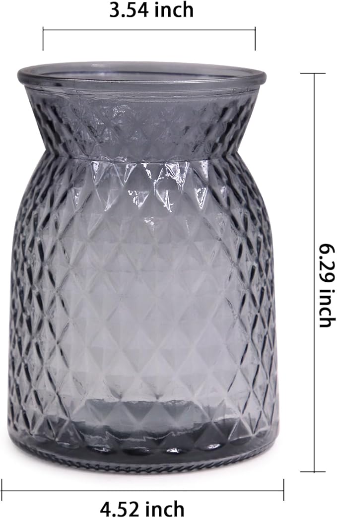 OFFIDIX Glass Vase, 6.5 * 4.5in Large Mouth Shape Geometric Faceted Design Flower Vase for Weddings,Events,Decorating,Office,Home Decor