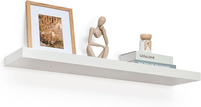 Fun Memories 36 Inch Floating Shelves - Rustic Wooden Wall Shelves - Wall Mounted Storage Shelf with Invisible Brackets - Extra Deeper & Thicker for Living Room, 36" W x 9" D x 1.6" H - White