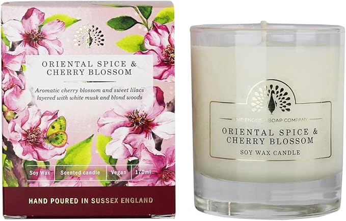 The English Soap Company, Oriental Spice and Cherry Blossom Soy Wax Candle, 170mls