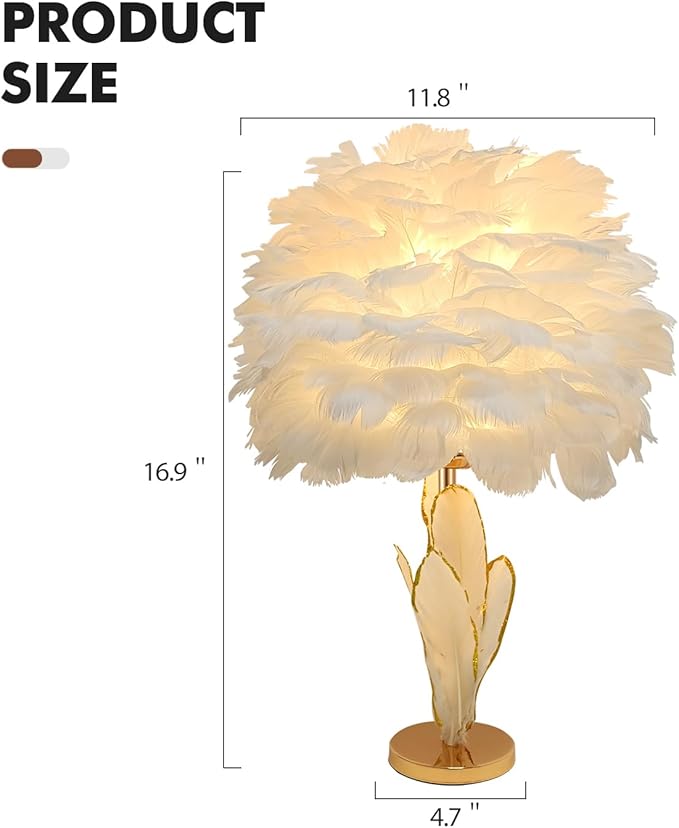 ZYLEIESENBAO Chic White Feather Lamp Creative Furry Table Lamp Modern Feather Desk Lights Romantic Princess Bedside Nightstand Light for Teen Girls Bedroom Decoration Living Room Wedding Kids Room