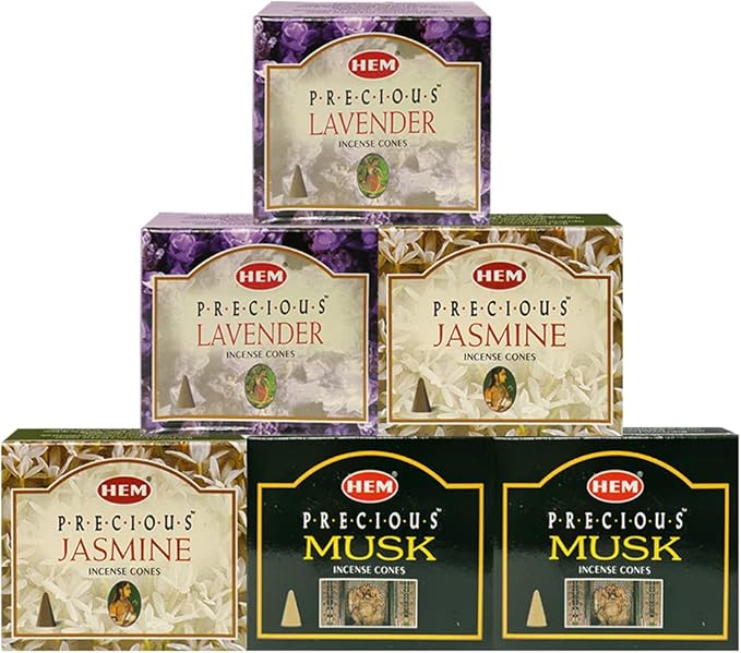 Lavender Jasmine Musk Incense Cones & Holder Bundle Variety Pack From Hem Trumiri Insense Insence