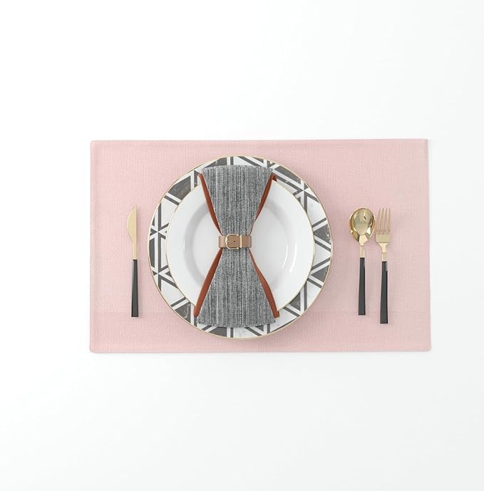 Set of 4 Soft Linen Handmade Placemats Heat Resistant Dining Table Place Mats Kitchen Table Mats 12 x 18 Baby Pink