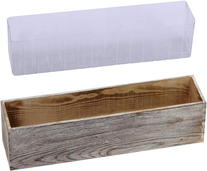 1 Pcs Wood Planter Rectangle Whitewashed Rectangular Decorative Wooden Box with Inner Plastic Box - 17.3" L x 3.9" W x 3.9" H Floral Natural Centerpieces Rustic Wedding Decor
