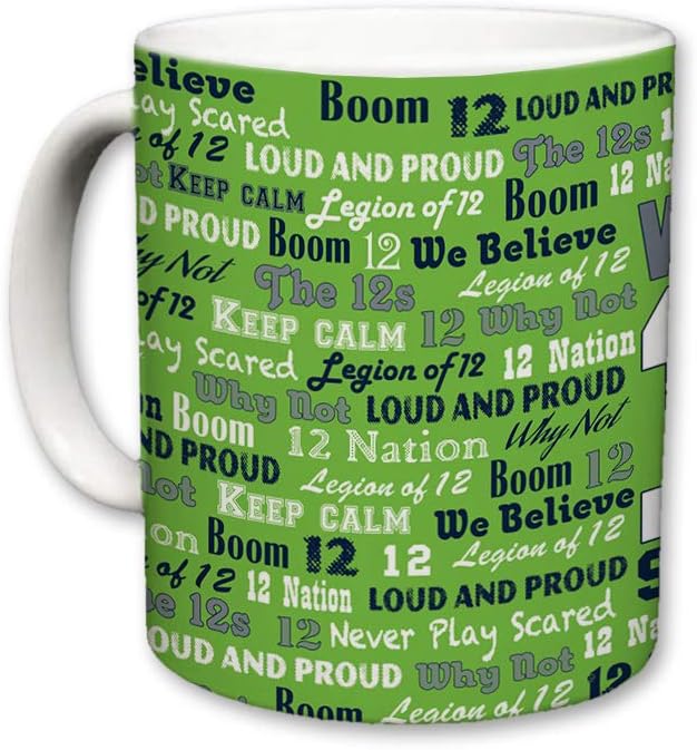 Sweet Gisele | City of Seattle Mug | Ceramic Coffee Cup | Printed Text Theme | Area Landmarks | Cute Green & White Detailing | Great Novelty Gift | 11 Fl. Oz