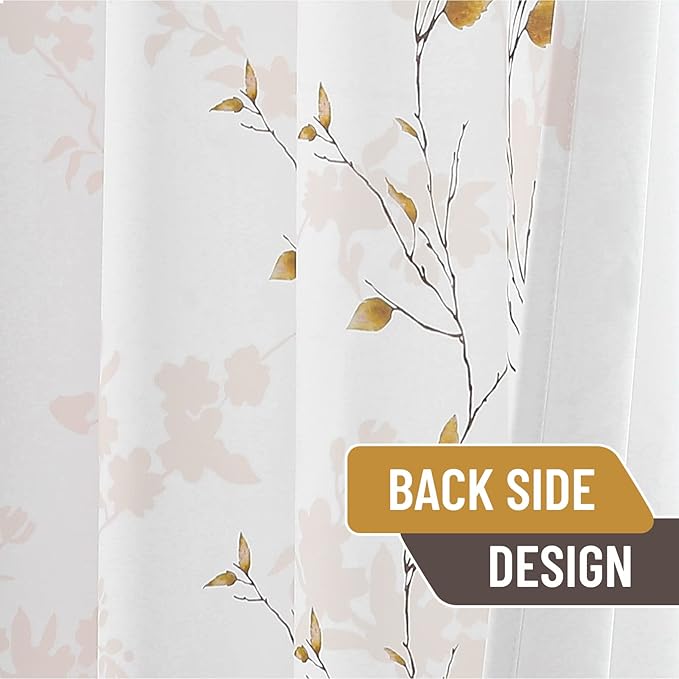 Joydeco Floral Curtains 108 Inches Long for Bedroom 2 Panels, Room Darkening Curtains Patterned Panels for Living Room with Grommet, 80% Blackout Leaf Printed Drapes(Leaf Brown-108)