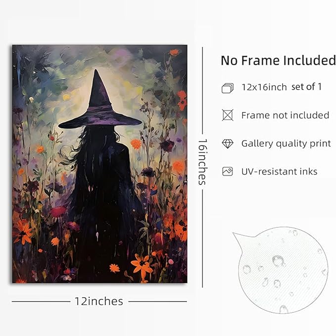 ILLBDR Halloween Vintage Witchy Wall Art Prints Creepy Gothic Dark Moody Pictures Decor Dark Academia Witches Victorian Painting Canvas Posters for Bedroom Bathroom 12x16inch Unframed