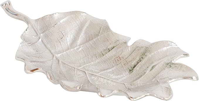 Silver Metal Decorative Leaf Tray Antique Jewelry Tray Organizer Kitchen Fall Decor Plates Party Bowl Ring Holder Dish Serving Tray Centerpiece Table