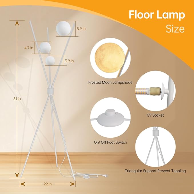 3D Printed Tall Standing Lamp - Modern Moon Floor Lamp with Remote for Living Room, Bedroom, Office