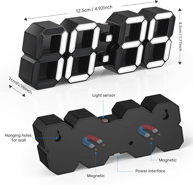 EDUP HOME 4.9" 3D LED Digital Clock with Nightlight, Remote Control, Snooze Alarm, Adjustable Brightness, USB Powered, 12/24 Hour/Temperature/Time/Date Display, Modern Desktop Wall Clock