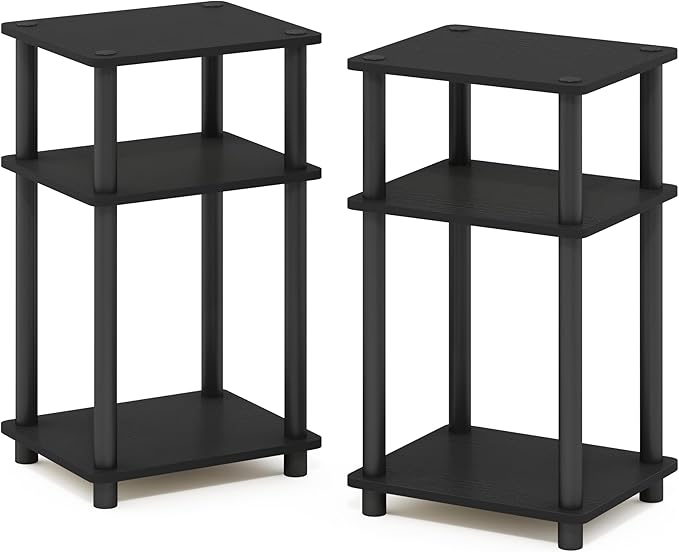 Furinno Just 3-Tier Turn-N-Tube End Table / Side Table / Night Stand / Bedside Table with Plastic Poles, 2-Pack, Americano/Black