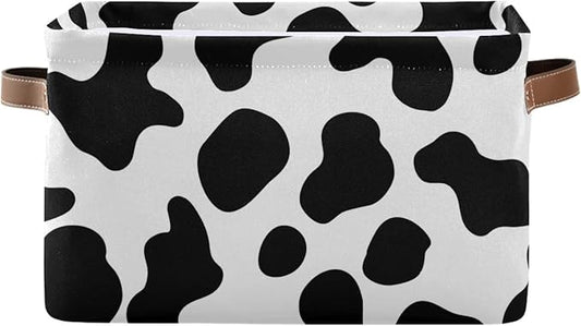 Cow Spots Storage Basket Fabric Storage Bin Laundry Baskets Farm House Country Style Foldable Storage Boxes Organizer Bag for Baby Cloth Dog Toy Book Storage Cubes Shelf Closet Basket 16×12×8 Inches
