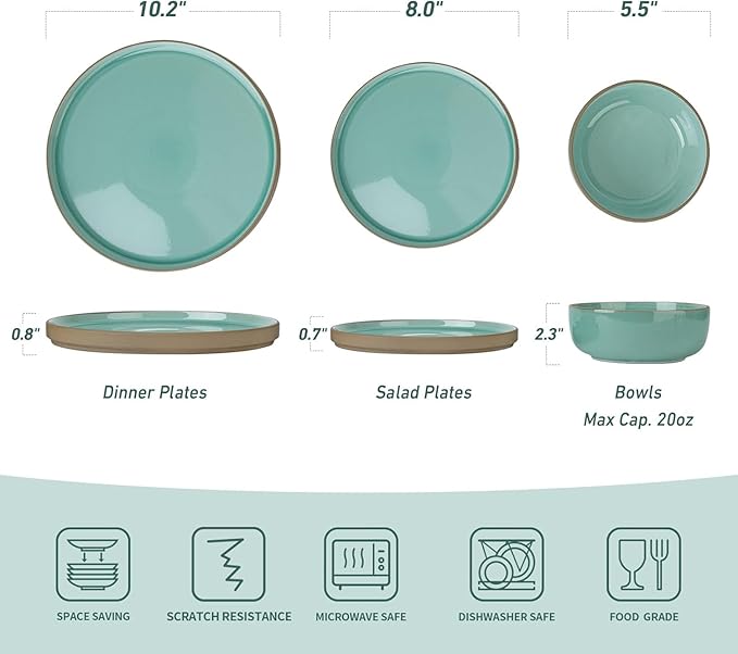 Famiware Nature Plates and Bowls Set, 24 Pieces Dinnerware Sets, Dishware Sets, Dishes Set for 8, Microwave and Dishwasher Safe, Verdure