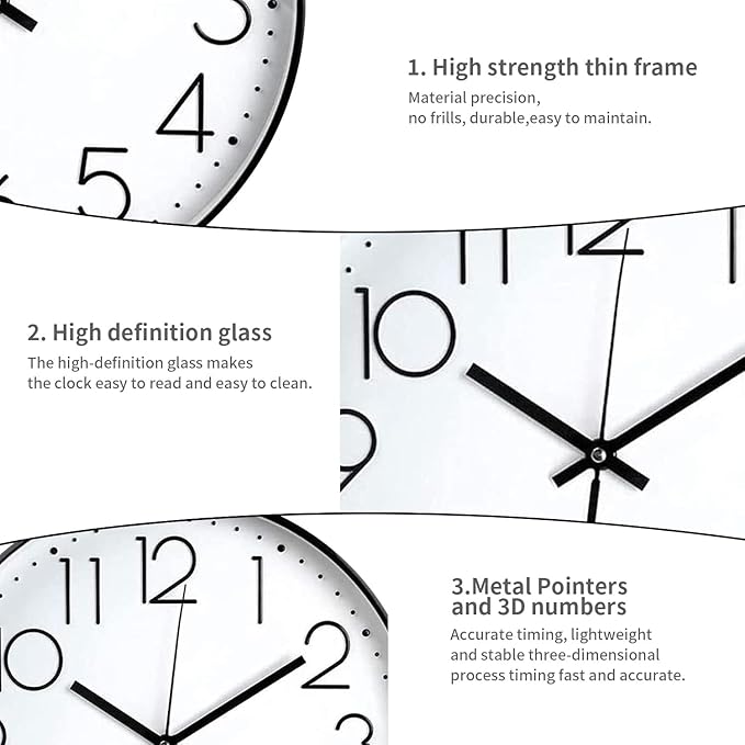 Wall Clock Silent & Non Ticking Modern Quartz Battery Operated Digital Quiet Sweep Office/Home/School/Kitchen Decor Clocks 9 Inch Frame