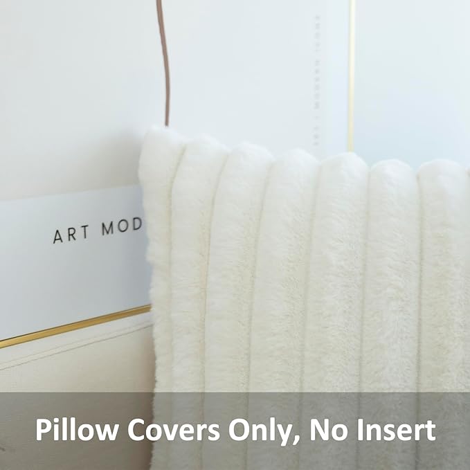 JOJUSIS Pack of 2 Faux Fur Plush Decorative Throw Pillow Covers Couch Cushion Case Soft Pillowcases (White, 18 x 18-Inch)