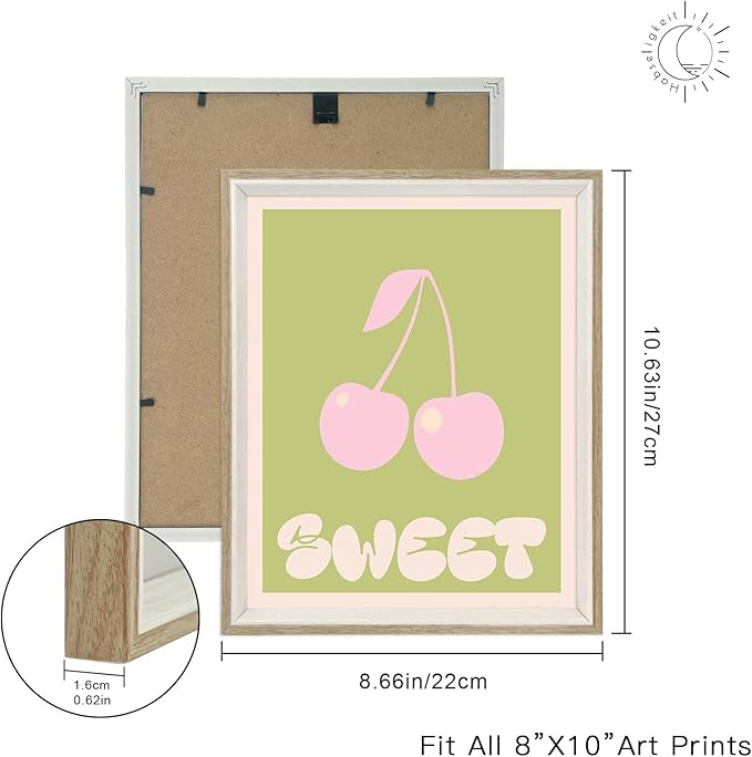 Habseligkeit Green Danish Pastel Wall Decor for Girls Dorm, Aesthetic Cute Room Decor, Preppy Wall Art Prints for Room Decor Aesthetic Framed, 8x10in, Set of 6