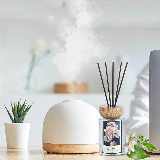 Reed Diffuser Set, 4oz Citrus-White Tea Natural Scent Oil Diffusers Home Fragrance with Reed Diffuser Sticks for Home Office Bathroom Aromatherapy Decor