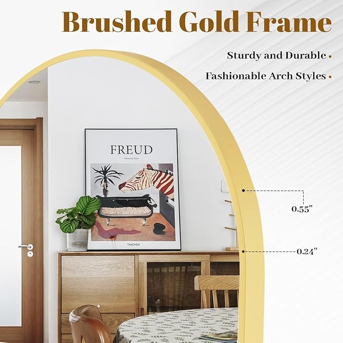 Arched Wall Mirror, 20 x 30 inch Arch Bathroom Mirror, Wall Mounted Vanity Mirror with Arch Metal Frame, Modern Bathroom Vanity Mirror for Bedroom, Living Room, Hanging or Leaning, Gold