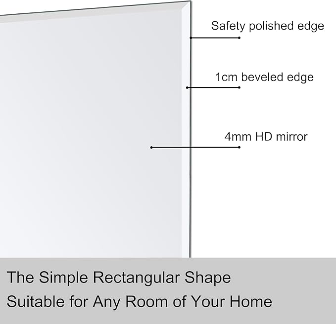 Ruomeng Wall Mirror Beveled Edge Frameless Mirror 20” x 28“ Wall Mounted Mirror for Bathroom Vanity and Entryway