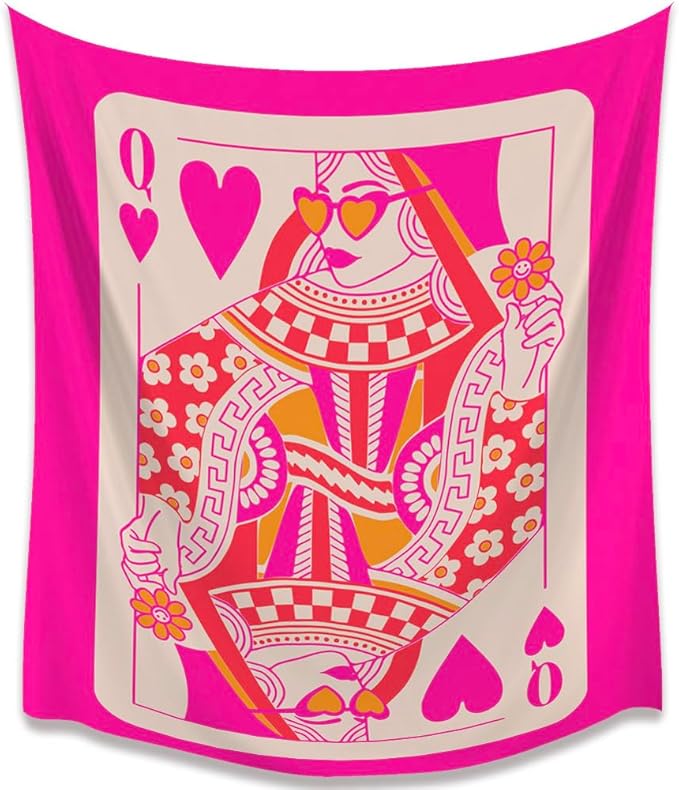 Queen Of Hearts Pink Trend preppy room decor Tapestry wall art Boho Wall Decor Vintage Hanging with Wall Aesthetic Tapestry Trendy Wall for Living Room Bedroom and Dorm Decor 70x90inch 