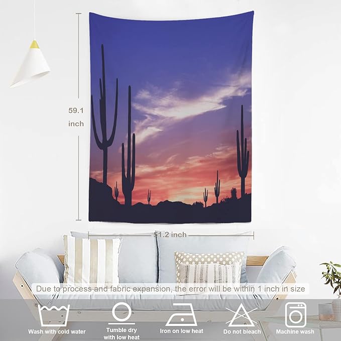BaoNews Desert Sunset Landscape Tapestry,Colorful Sunset in Arizona Desert Large Wall Hanging Polyester Tablecloths Tapestry Bedroom Room Living Room Dorm 59.1 x 51.2 Inches