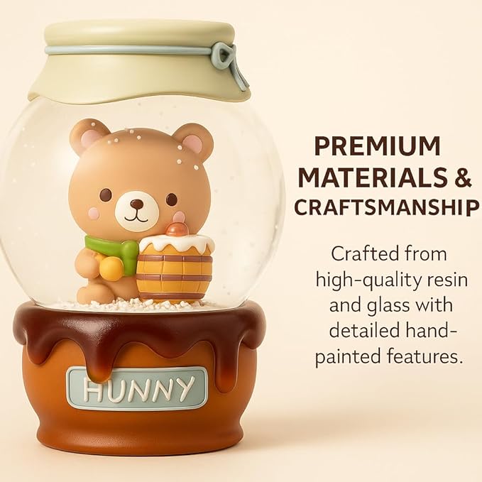 Cute Bear Snow Globe for Kids, 100MM Glass Resin Snowglobes with Honey Jar Base, Eye-Catching Collectible Gift for Girls Women, Bedroom Decor or Birthday
