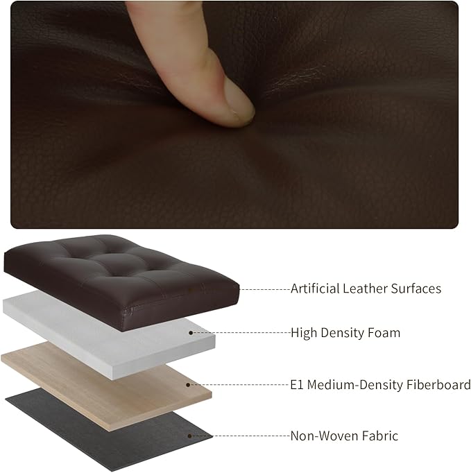 Storage Ottoman Foot Rest Stool, Foldable Leather Footstool Storage Bench with Thicker Foam Padded Seat. Foot Rest Under Desk for Living Room Bedroom 350 lbs, 17x13x13 in, Brown