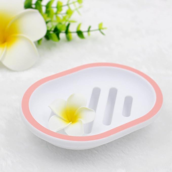 Topsky 2-Pack Soap Dish with Drain, Soap Holder, Soap Saver, Easy Cleaning, Dry, Stop Mushy Soap (White-Pink)