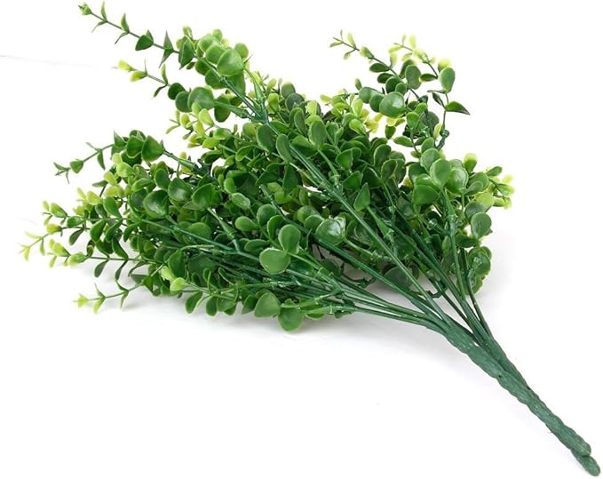 CATTREE Artificial Eucalyptus Plants, Plastic Christmas Decorations Fake Shrubs Bushes Green Leaves Wedding Indoor Outdoor Home Garden Verandah Kitchen Office Table Centerpieces Arrangements 8 pcs