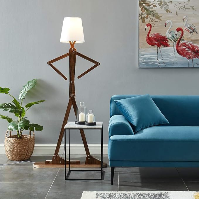 Cool Decorative Tall Floor Lamp Wood Swing Arm Standing Corner Reading Lights for Kids Bedroom Living Room Farmhouse - LED Bulb Included (Teak)